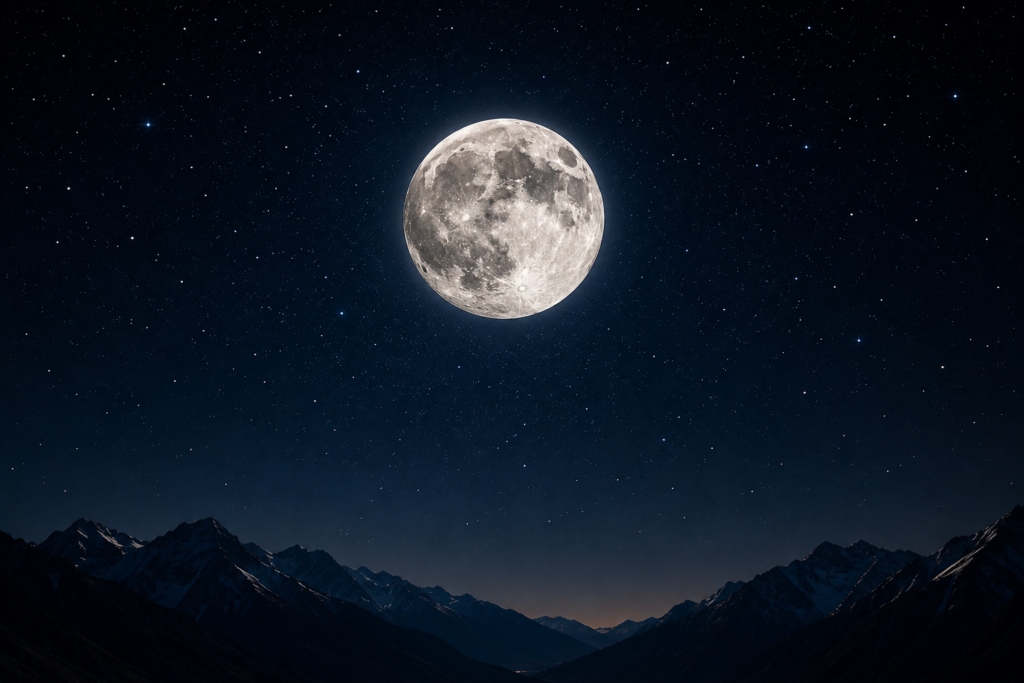 Full Moon shining in a star filled night sky