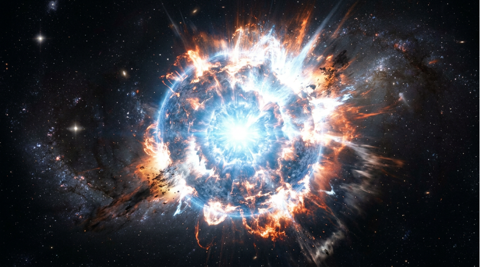 massive star collapsing at the start of a supernova explosion in deep space